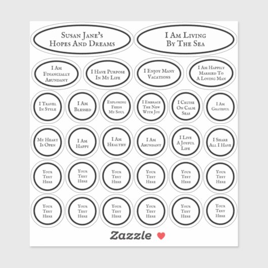 30 bevestigingen voor liefde en overvloed wit sticker (Vel)