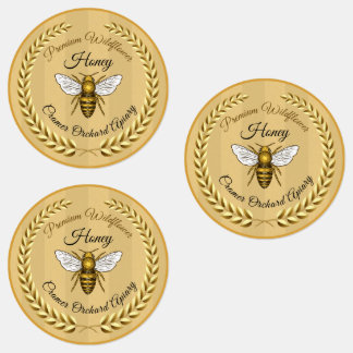 30 Bijen en Garland Amber Striped Honey Jar Food Labels