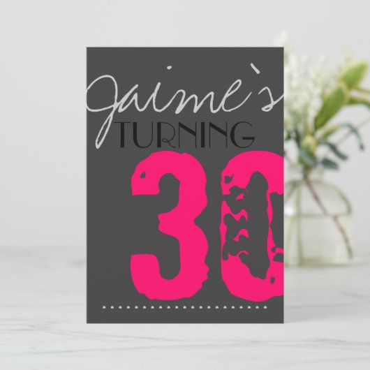 30 Birthday Party Invitation Neon en grijs Kaart (Staand voorkant)