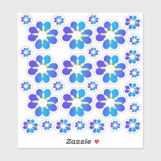 30 Blauwe Bloemen Stickers (Vel)