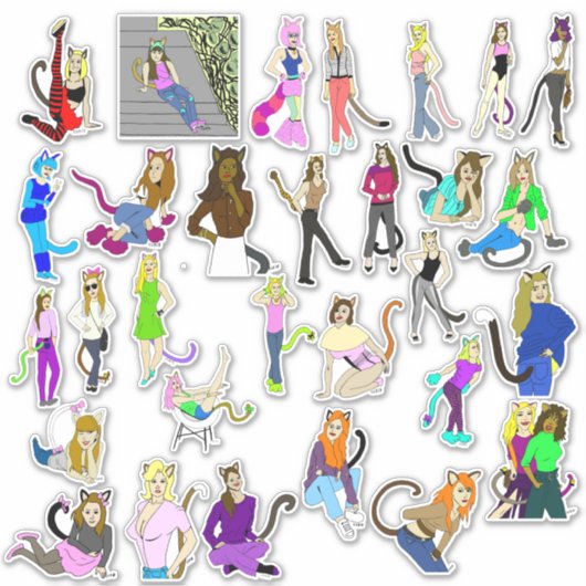 30 catgirls sticker blad (Voorkant)