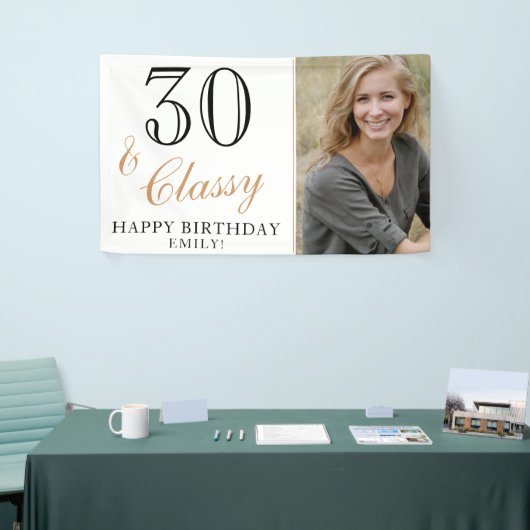 30 & Classy Elegant White 30th Birthday Photo Spandoek (Beurs)