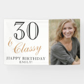 30 & Classy Elegant White 30th Birthday Photo Spandoek (Horizontaal)