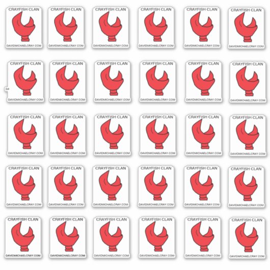 30 CRAYFISH CLAW-STICKERS OP EEN BLAD VAN 14 X14 STICKER (Voorkant)