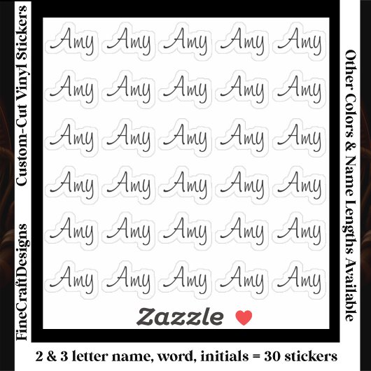 30 Custom Modern Short Name Word Initials Black Sticker