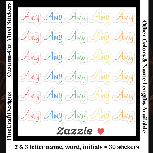 30 Custom Modern Short Name Word Initials Bright Sticker
