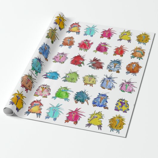 30 Cute Cartoon Kiwi Birds Cadeaupapier (Uitgerold)