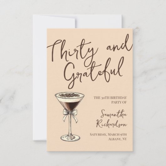 30 & Dankbare Espresso Cocktail 30ste Verjaardag Bedankkaart (Voorkant)