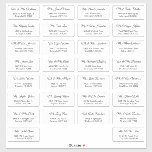 30 elegante bruiloft gast Adresetiketten Sticker (Vel)