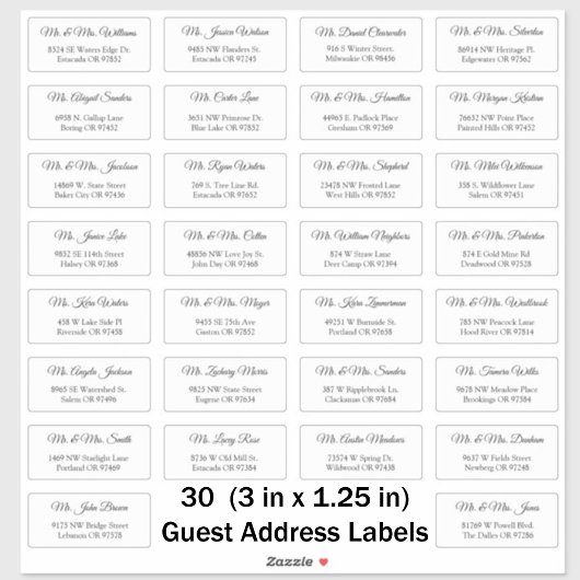 30 Elegante Huwelijksgast Adreslabels Sticker