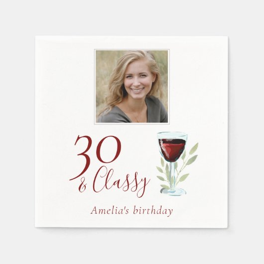 30 en Classy Red Wine Glass 30e verjaardag Foto Servet (Voorkant)