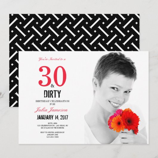 30 en Dirty 30th Birthday Invitation Kaart (Voorkant / Achterkant)