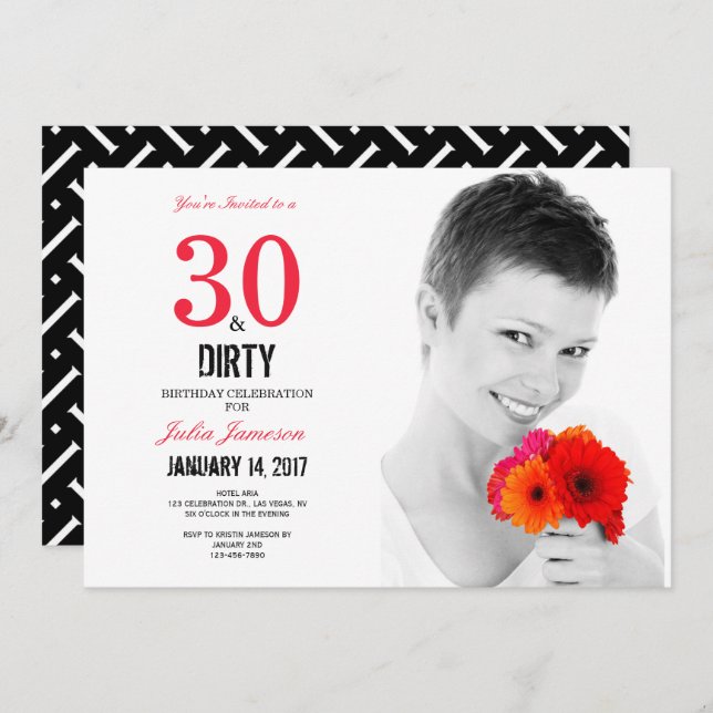 30 en Dirty 30th Birthday Invitation Kaart (Voorkant / Achterkant)