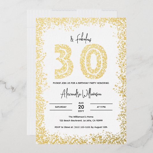 30 en Fabulous 30th Birthday Party Real Gold Folie Uitnodiging (Envelop)