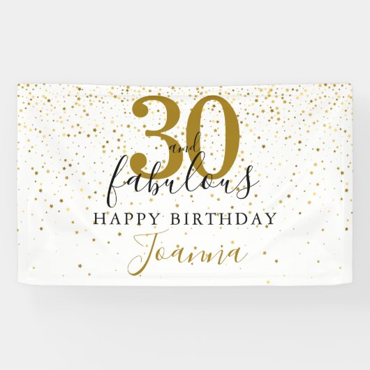 30 en Fabulous Birthday Elegant Gold en Black Spandoek (Horizontaal)