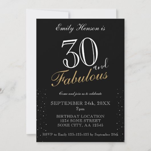 30 en Fabulous Black Elegant Script Birthday Kaart (Voorkant)