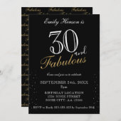 30 en Fabulous Black Elegant Script Birthday Kaart (Voorkant / Achterkant)