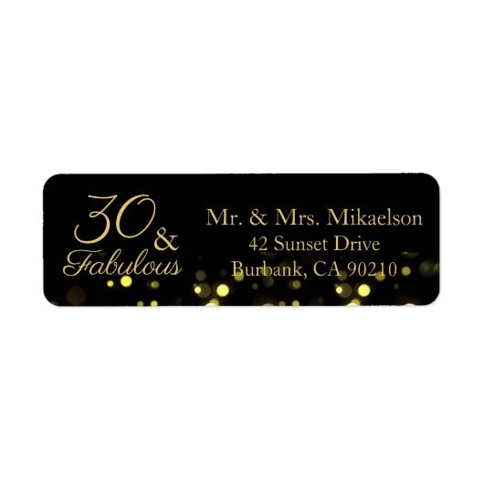 30 en Fabulous Black en Gold Glitter Etiket (Voorkant)