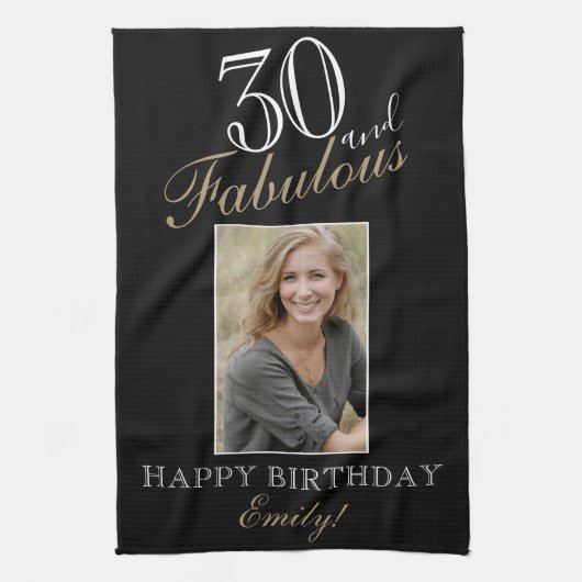 30 en Fabulous Elegant 30th Birthday Foto Theedoek (Verticaal)