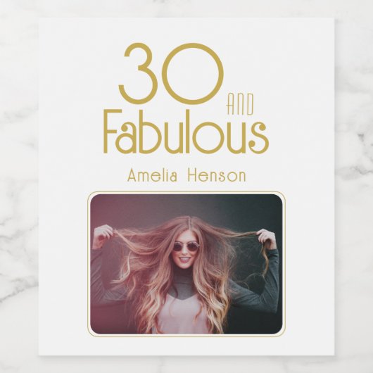30 en Fabulous Elegant 30th Birthday Foto Wijn Etiket (Enkel label)