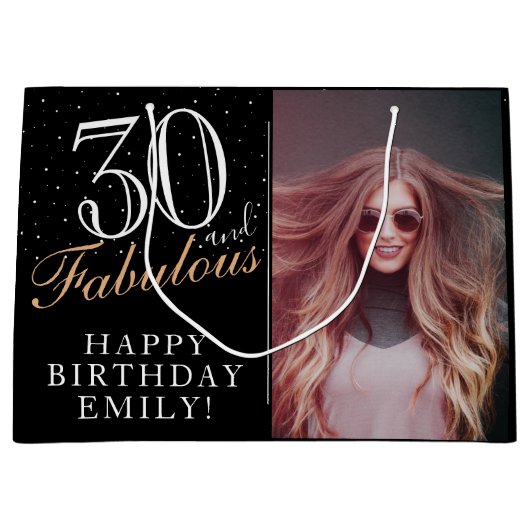 30 en Fabulous Elegant Black 30th Birthday Foto Groot Cadeauzakje (Voorkant)