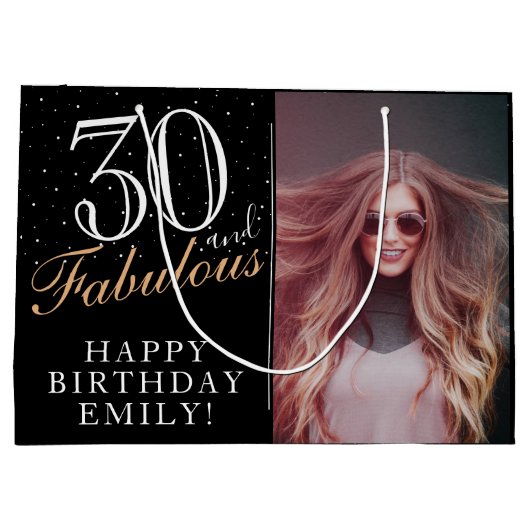 30 en Fabulous Elegant Black 30th Birthday Foto Groot Cadeauzakje (Achterkant)
