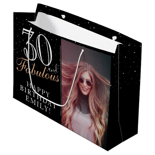 30 en Fabulous Elegant Black 30th Birthday Foto Groot Cadeauzakje (Voorkant Gekanteld)