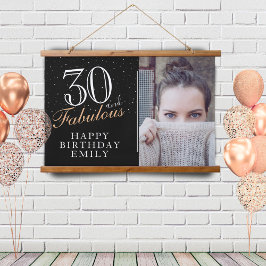 30 en Fabulous Elegant Black 30th Birthday Foto Hangend Wandkleed
