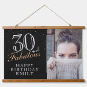 30 en Fabulous Elegant Black 30th Birthday Foto Hangend Wandkleed (Voorkant)