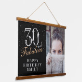 30 en Fabulous Elegant Black 30th Birthday Foto Hangend Wandkleed (Gebogen)