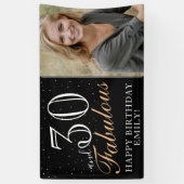 30 en Fabulous Elegant Black 30th Birthday Foto Spandoek (Verticaal)