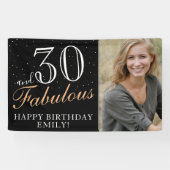 30 en Fabulous Elegant Black 30th Birthday Foto Spandoek (Horizontaal)