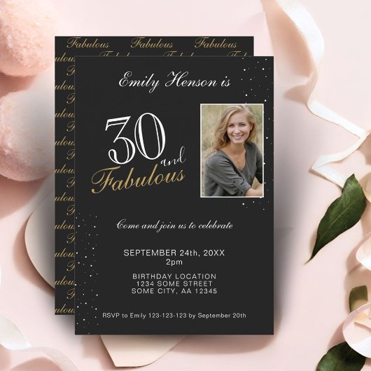 30 en Fabulous Elegant Black Photo van zaterdag Kaart