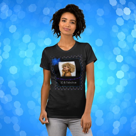 30 en Fabulous Elegant Blauw en Zwart Foto T-shirt
