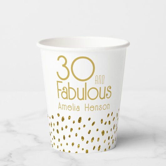 30 en Fabulous Elegant Gold Glitter 30th Birthday Papieren Bekers (Achterkant)
