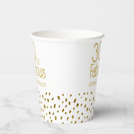 30 en Fabulous Elegant Gold Glitter 30th Birthday Papieren Bekers (Rechts)