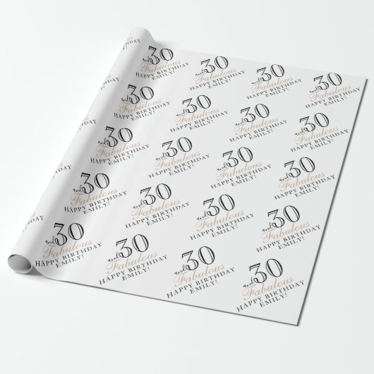 30 en Fabulous Elegant Script 30th Birthday Cadeaupapier (Uitgerold)