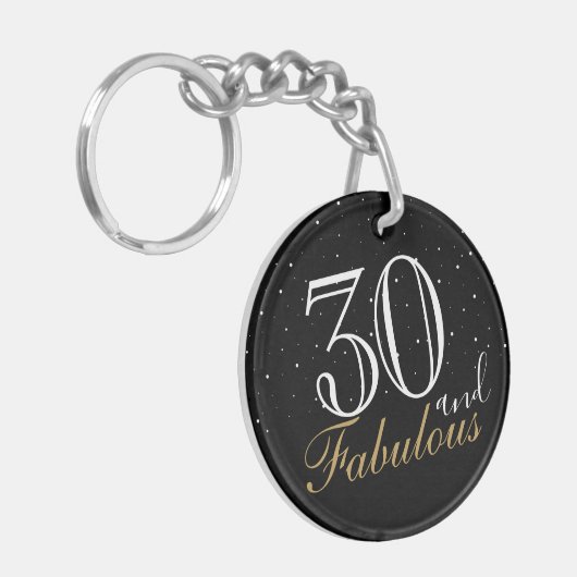 30 en Fabulous Elegant Script Black 30th Birthday Sleutelhanger (Voorkant Links)