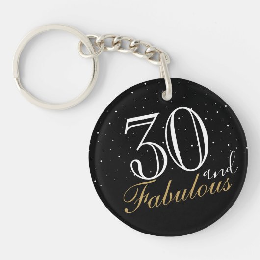 30 en Fabulous Elegant Script Black 30th Birthday Sleutelhanger (Voorkant)