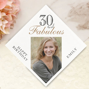 30 en Fabulous Elegant Script Foto 30e Verjaardag Servet