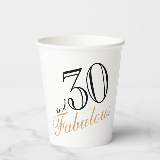 30 en Fabulous Elegant White Script Birthday Pape Papieren Bekers (Achterkant)