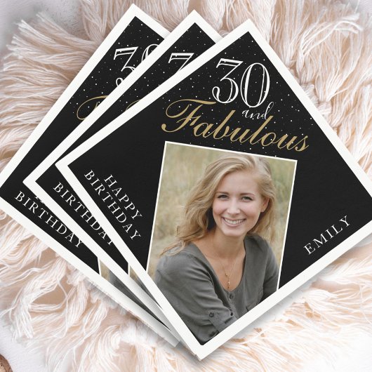30 en Fabulous Elegant Zwart Foto 30e Verjaardag Servet