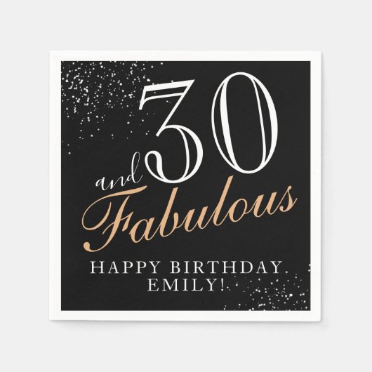 30 en Fabulous Elegant Zwart Script 30e Verjaardag Servet (Voorkant)