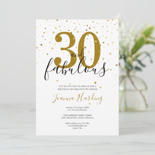 30 en Fabulous Elegante Gouden en Zwarte Verjaarda Kaart (Staand voorkant)