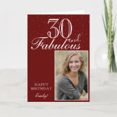30 en Fabulous Elegante Rode Verjaardagsfoto Kaart (Voorkant)