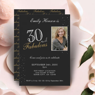 30 en Fabulous Elegante Zwarte Foto Verjaardag  Kaart