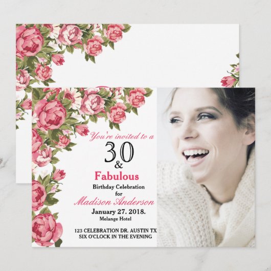 30 en Fabulous Floral | 30e verjaardag van uitnodi Kaart (Voorkant / Achterkant)