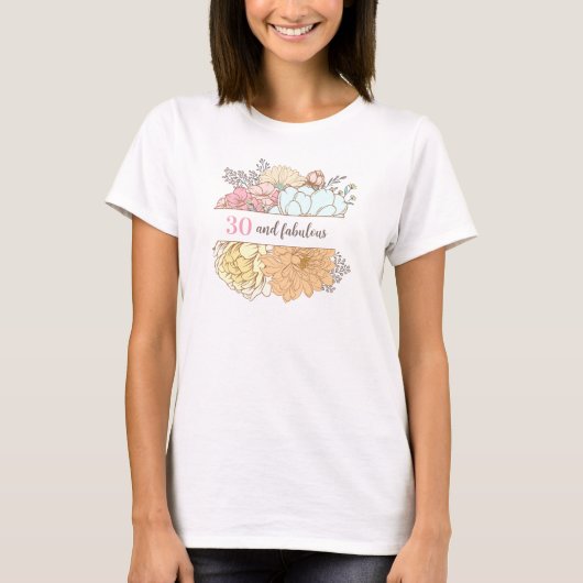 30 en Fabulous Floral Pastel Tekst 30e Verjaardag T-shirt (Voorkant)