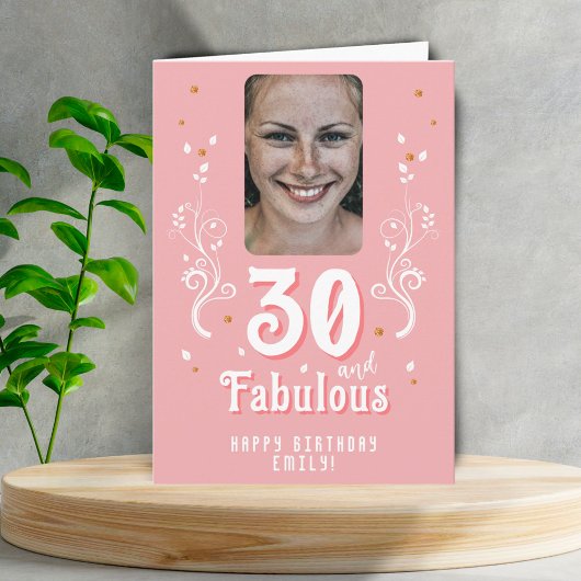 30 en Fabulous Foliage Pink Foto 30th Birthday Kaart