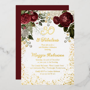 30 en Fabulous Glam Rose Bloemrijke Verjaardagsfee Folie Uitnodiging